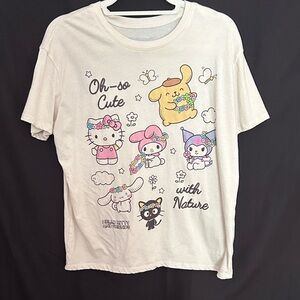Hello Kitty Cream Graphic Tee with Multicolor Character Art